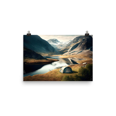 Zelt, Berge und Bergsee - Premium Poster (glänzend) camping xxx 30.5 x 45.7 cm