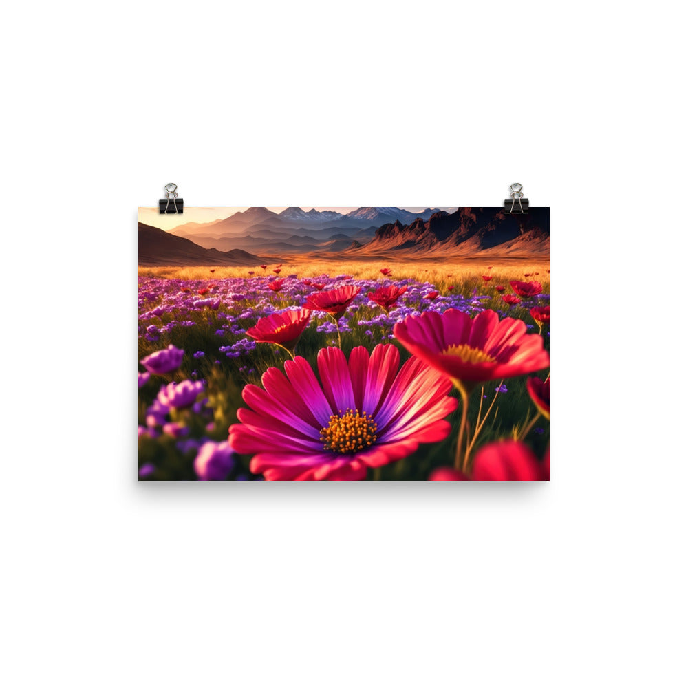 Wünderschöne Blumen und Berge im Hintergrund - Premium Poster (glänzend) berge xxx 30.5 x 45.7 cm