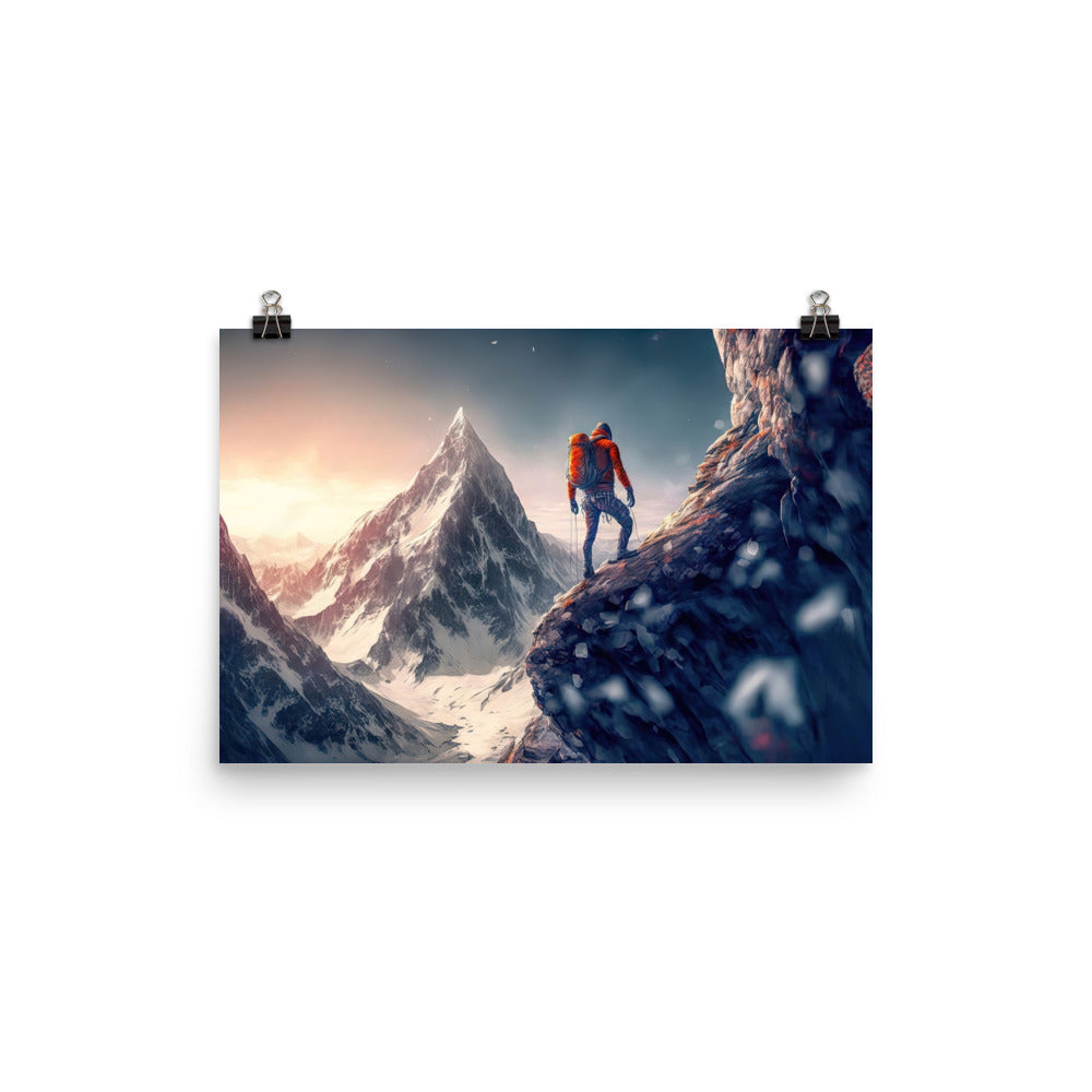 Bergsteiger auf Berg - Epische Malerei - Premium Poster (glänzend) klettern xxx 30.5 x 45.7 cm