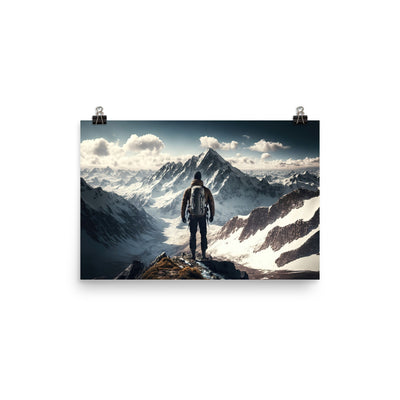 Wanderer auf Berg von hinten - Malerei - Premium Poster (glänzend) berge xxx 30.5 x 45.7 cm