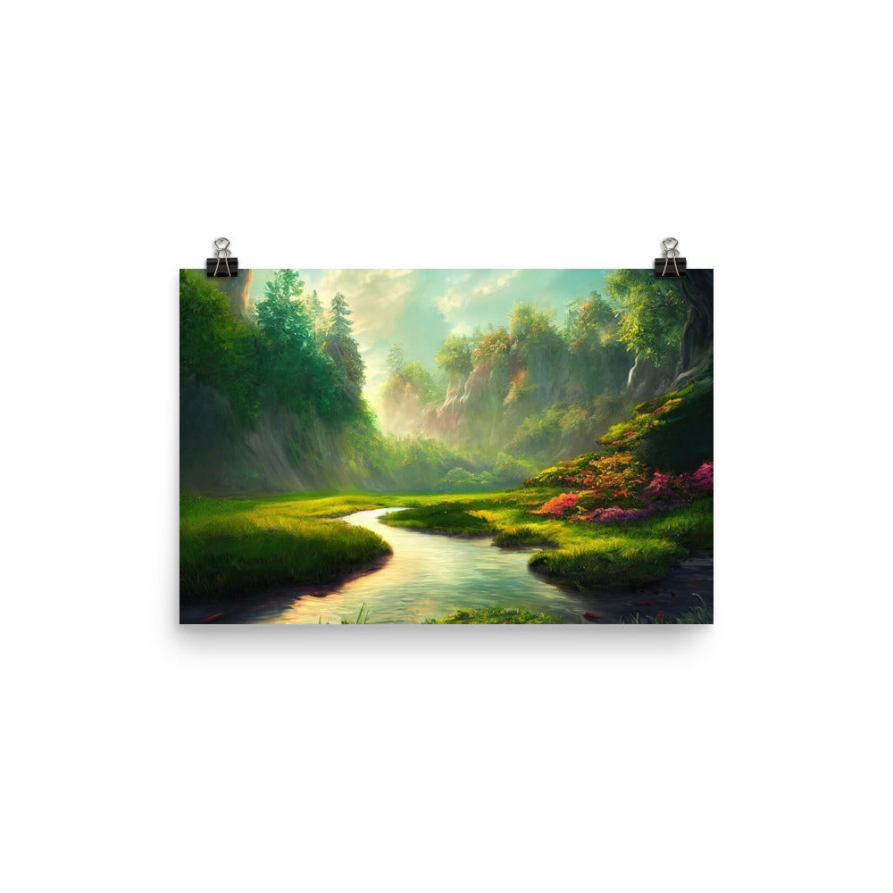 Bach im tropischen Wald - Landschaftsmalerei - Premium Poster (glänzend) camping xxx 30.5 x 45.7 cm