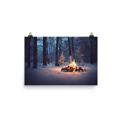 Lagerfeuer im Winter - Camping Foto - Premium Poster (glänzend) camping xxx 30.5 x 45.7 cm