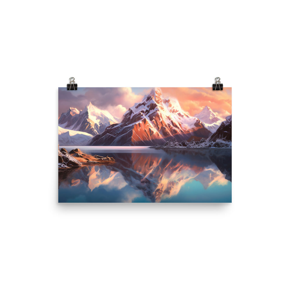 Berg und Bergsee - Landschaftsmalerei - Premium Poster (glänzend) berge xxx 30.5 x 45.7 cm