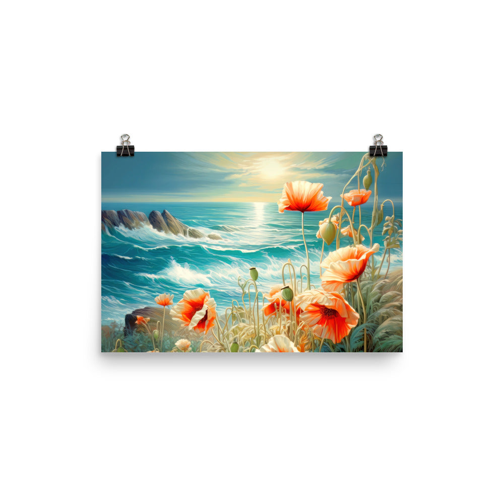 Blumen, Meer und Sonne - Malerei - Premium Poster (glänzend) camping xxx 30.5 x 45.7 cm