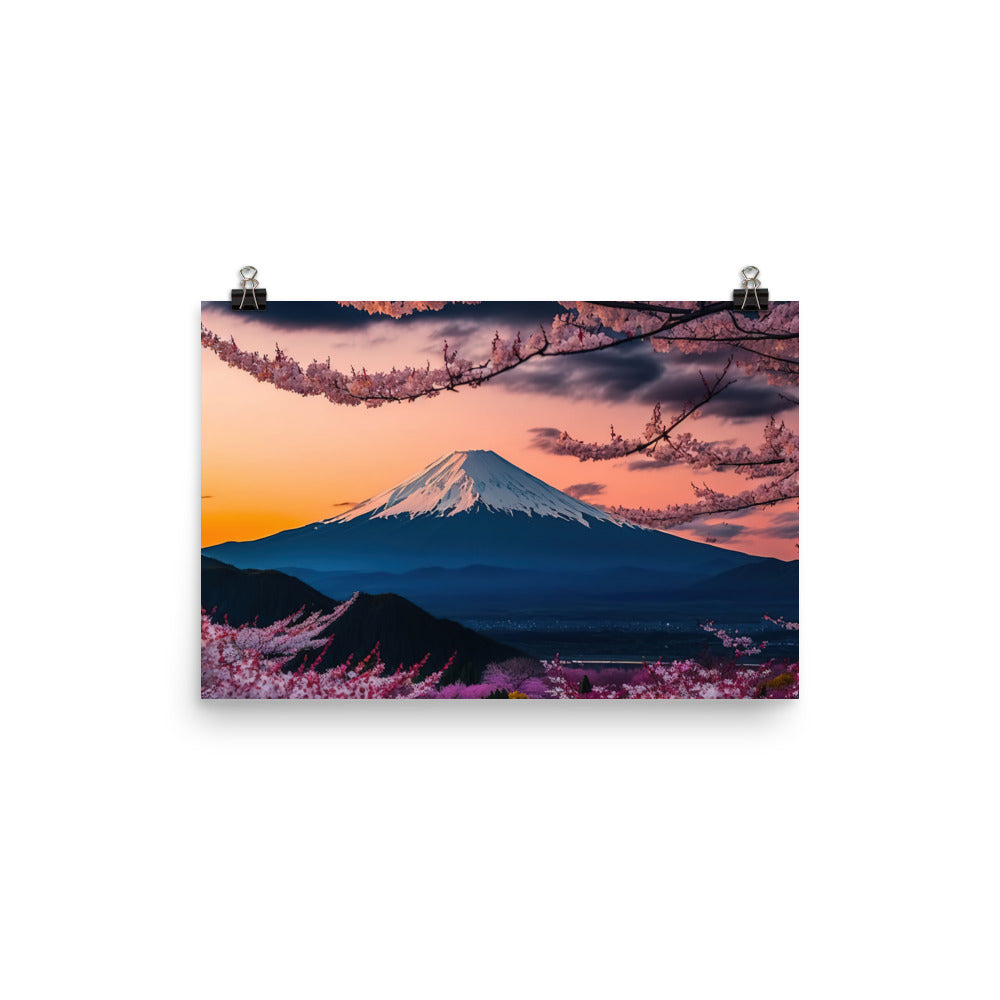 Berg - Pinke Bäume und Blumen - Premium Poster (glänzend) berge xxx 30.5 x 45.7 cm