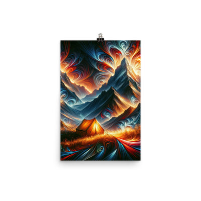 Abstrakte Kunst der Alpen, wo die Berge mit dynamischen Farben und Mustern pulsieren und eine Szene Energie schaffen - Premium Luster camping xxx yyy zzz 30.5 x 45.7 cm