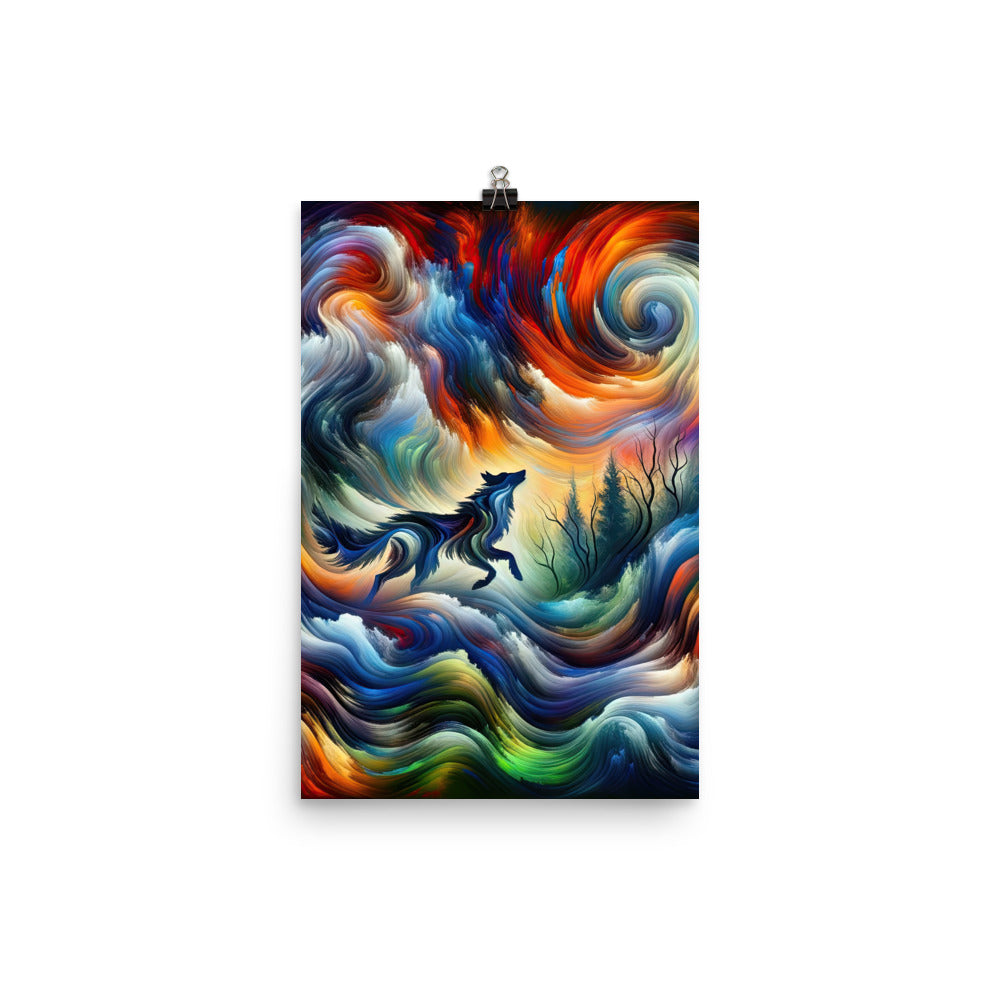 Alpen Abstraktgemälde mit Wolf Silhouette in lebhaften Farben (AN) - Premium Poster (glänzend) xxx yyy zzz 30.5 x 45.7 cm