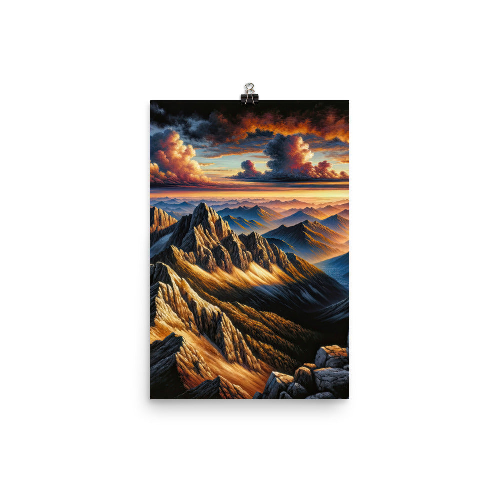 Alpen in Abenddämmerung: Acrylgemälde mit beleuchteten Berggipfeln - Premium Poster (glänzend) berge xxx yyy zzz 30.5 x 45.7 cm