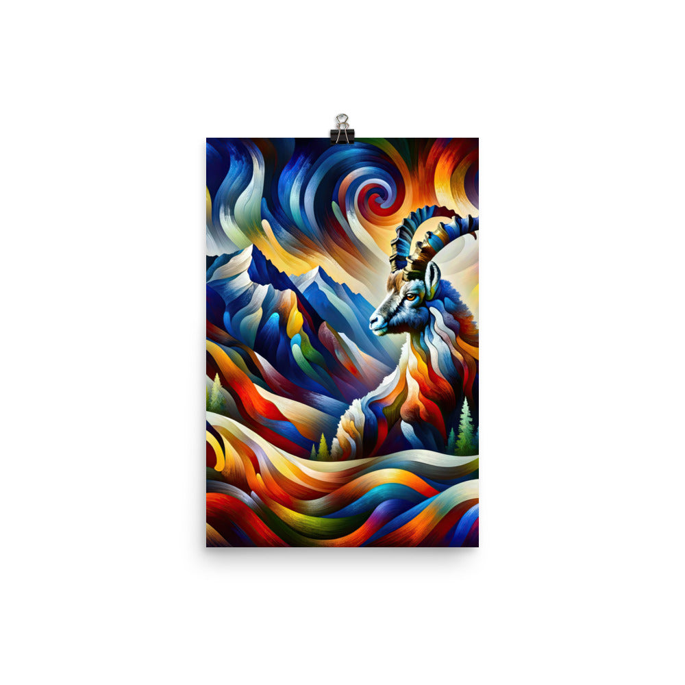 Alpiner Steinbock: Abstrakte Farbflut und lebendige Berge - Premium Poster (glänzend) berge xxx yyy zzz 30.5 x 45.7 cm