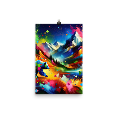 Neonfarbener Alpen Bär in abstrakten geometrischen Formen - Premium Poster (glänzend) camping xxx yyy zzz 30.5 x 45.7 cm