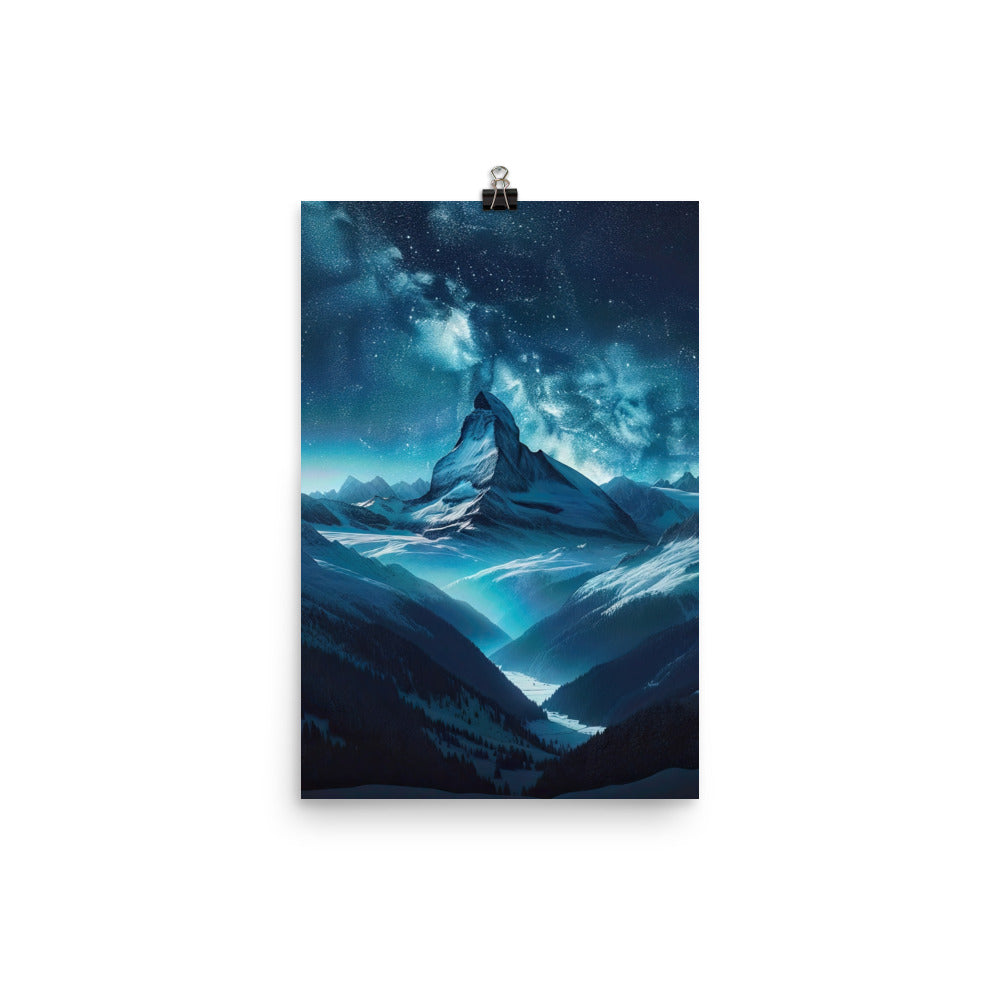 Winterabend in den Bergen: Digitale Kunst mit Sternenhimmel - Premium Poster (glänzend) berge xxx yyy zzz 30.5 x 45.7 cm