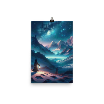 Stille Alpennacht: Digitale Kunst mit Gipfeln und Sternenteppich - Premium Poster (glänzend) wandern xxx yyy zzz 30.5 x 45.7 cm