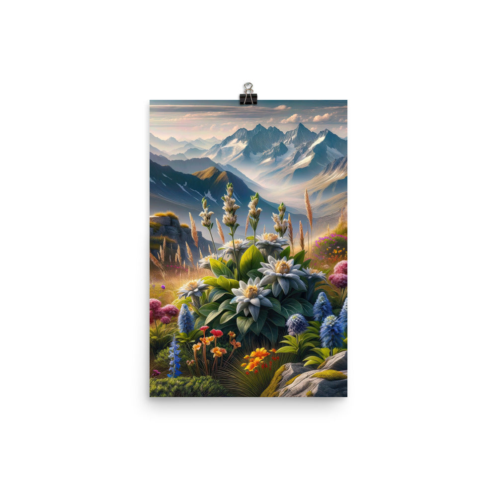 Alpine Flora: Digitales Kunstwerk mit lebendigen Blumen - Premium Poster (glänzend) berge xxx yyy zzz 30.5 x 45.7 cm