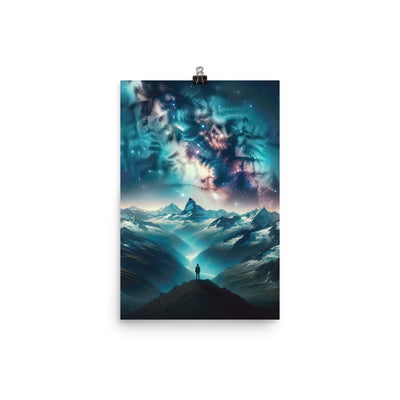 Alpennacht mit Milchstraße: Digitale Kunst mit Bergen und Sternenhimmel - Premium Poster (glänzend) wandern xxx yyy zzz 30.5 x 45.7 cm