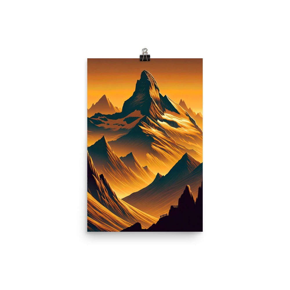 Fuchs in Alpen-Sonnenuntergang, goldene Berge und tiefe Täler - Premium Poster (glänzend) camping xxx yyy zzz 30.5 x 45.7 cm