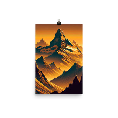 Fuchs in Alpen-Sonnenuntergang, goldene Berge und tiefe Täler - Premium Poster (glänzend) camping xxx yyy zzz 30.5 x 45.7 cm