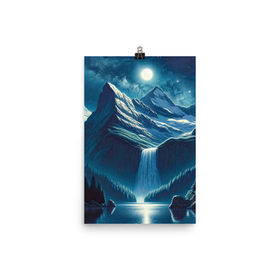 Legendäre Alpennacht, Mondlicht-Berge unter Sternenhimmel - Premium Poster (glänzend) berge xxx yyy zzz 30.5 x 45.7 cm