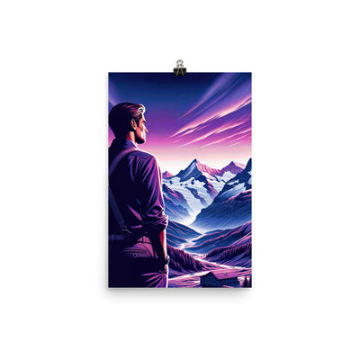 Wanderer in alpiner Dämmerung, schneebedeckte Gipfel ins Unendliche - Premium Poster (glänzend) wandern xxx yyy zzz 30.5 x 45.7 cm
