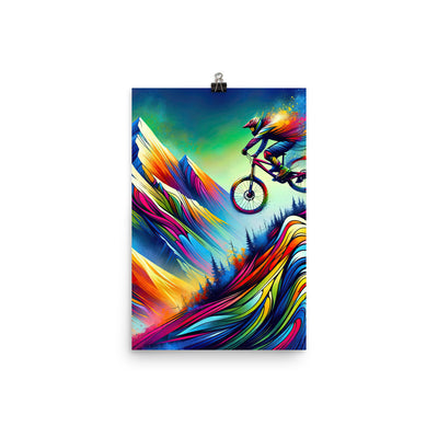 Mountainbiker in farbenfroher Alpenkulisse mit abstraktem Touch (M) - Premium Poster (glänzend) xxx yyy zzz 30.5 x 45.7 cm