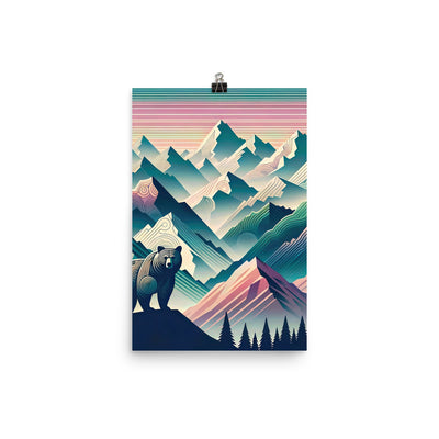 Bär im Panoramablick der Alpen, moderne Kunst-Gebirgsschichten - Premium Poster (glänzend) camping xxx yyy zzz 30.5 x 45.7 cm
