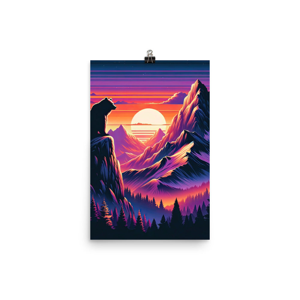 Alpen-Sonnenuntergang mit Bär auf Hügel, warmes Himmelsfarbenspiel - Premium Poster (glänzend) camping xxx yyy zzz 30.5 x 45.7 cm