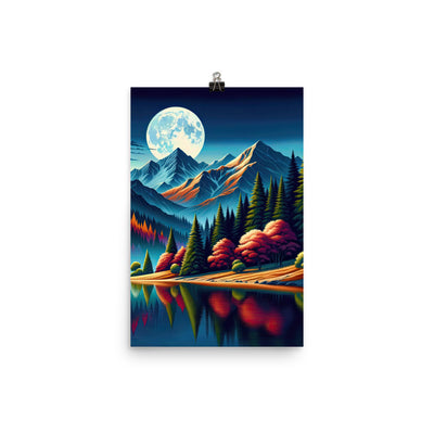 Ruhiger Herbstabend in den Alpen, grün-rote Berge - Premium Poster (glänzend) berge xxx yyy zzz 30.5 x 45.7 cm