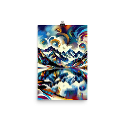 Alpensee im Zentrum eines abstrakt-expressionistischen Alpen-Kunstwerks - Premium Poster (glänzend) berge xxx yyy zzz 30.5 x 45.7 cm
