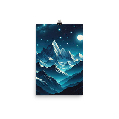 Sternenklare Nacht über den Alpen, Vollmondschein auf Schneegipfeln - Premium Poster (glänzend) berge xxx yyy zzz 30.5 x 45.7 cm