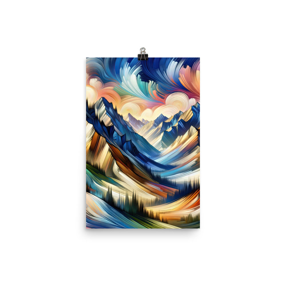 Alpen in abstrakter Expressionismus-Manier, wilde Pinselstriche - Premium Poster (glänzend) berge xxx yyy zzz 30.5 x 45.7 cm