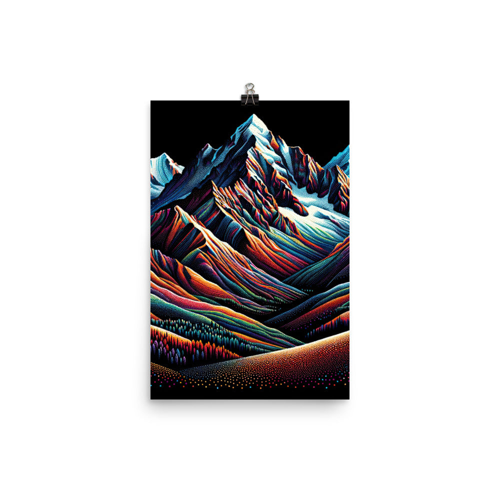 Pointillistische Darstellung der Alpen, Farbpunkte formen die Landschaft - Premium Poster (glänzend) berge xxx yyy zzz 30.5 x 45.7 cm
