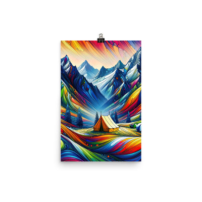 Surreale Alpen in abstrakten Farben, dynamische Formen der Landschaft - Premium Poster (glänzend) camping xxx yyy zzz 30.5 x 45.7 cm