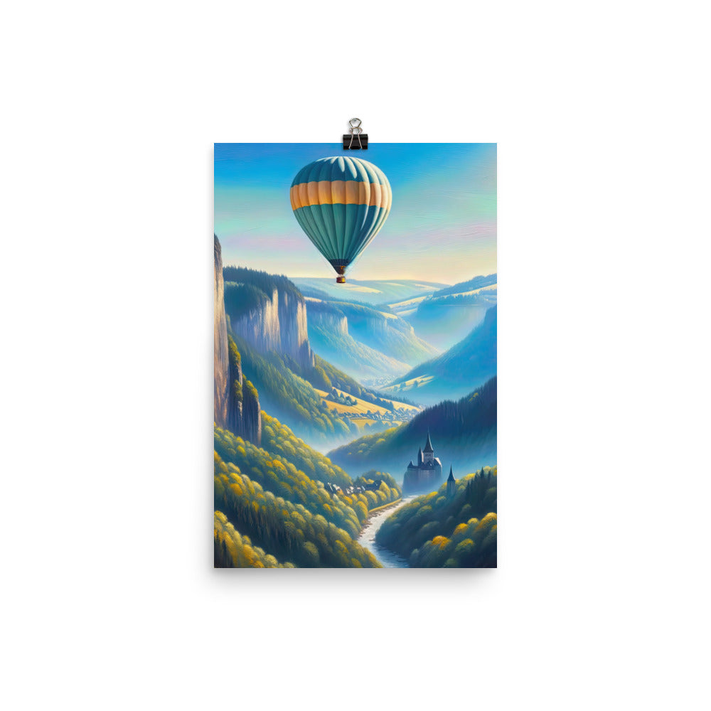 Ölgemälde einer ruhigen Szene in Luxemburg mit Heißluftballon und blauem Himmel - Premium Poster (glänzend) berge xxx yyy zzz 30.5 x 45.7 cm