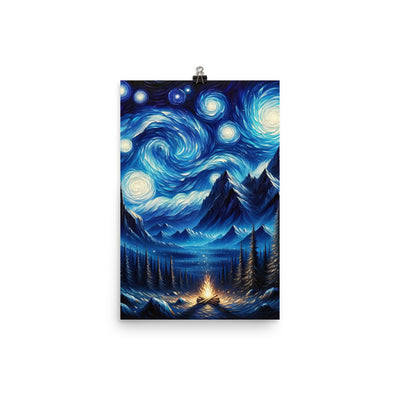 Sternennacht-Stil Ölgemälde der Alpen, himmlische Wirbelmuster - Premium Poster (glänzend) berge xxx yyy zzz 30.5 x 45.7 cm