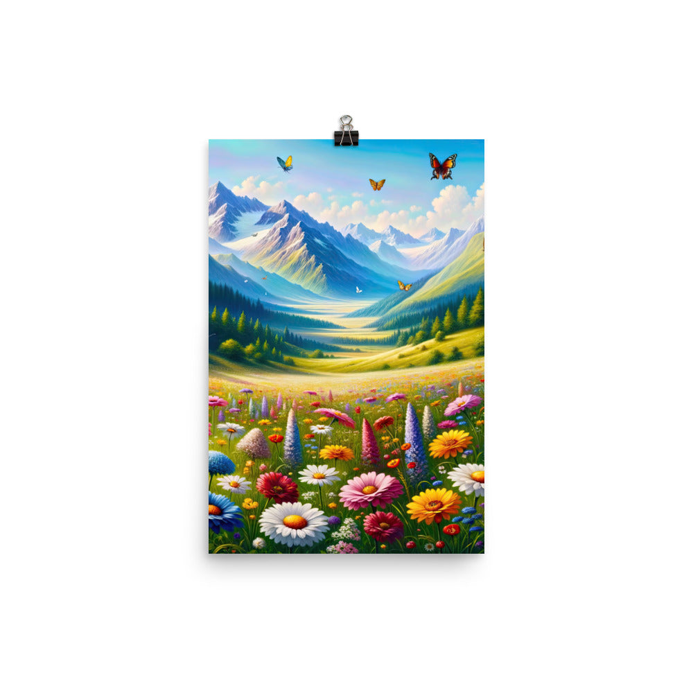 Ölgemälde einer ruhigen Almwiese, Oase mit bunter Wildblumenpracht - Premium Poster (glänzend) camping xxx yyy zzz 30.5 x 45.7 cm