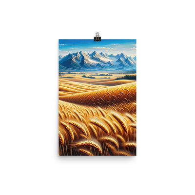 Ölgemälde eines weiten bayerischen Weizenfeldes, golden im Wind (TR) - Premium Poster (glänzend) xxx yyy zzz 30.5 x 45.7 cm