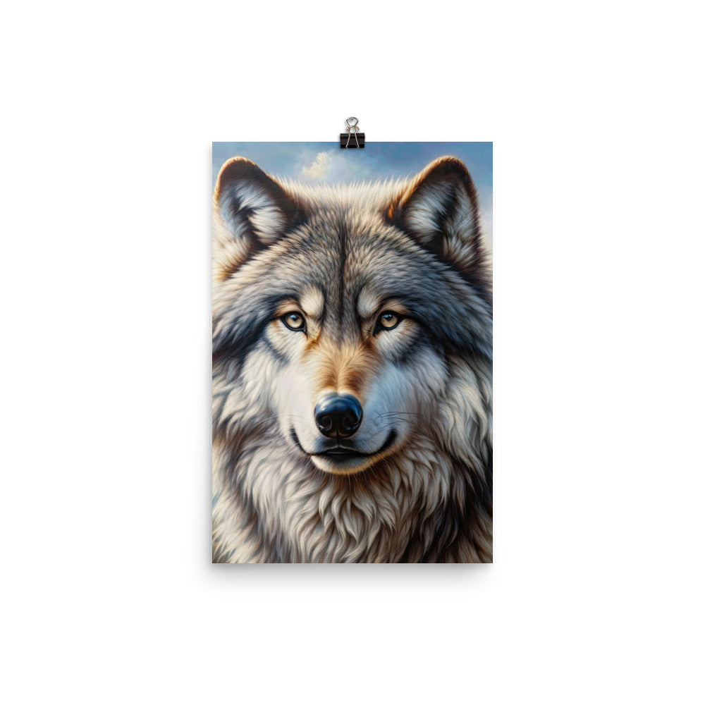 Porträt-Ölgemälde eines prächtigen Wolfes mit faszinierenden Augen (AN) - Premium Poster (glänzend) xxx yyy zzz 30.5 x 45.7 cm