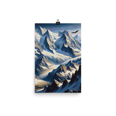 Ölgemälde der Alpen mit hervorgehobenen zerklüfteten Geländen im Licht und Schatten - Premium Poster (glänzend) berge xxx yyy zzz 30.5 x 45.7 cm