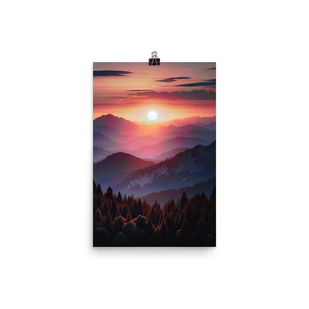 Foto der Alpenwildnis beim Sonnenuntergang, Himmel in warmen Orange-Tönen - Premium Poster (glänzend) berge xxx yyy zzz 30.5 x 45.7 cm