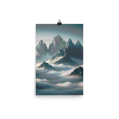 Foto eines nebligen Alpenmorgens, scharfe Gipfel ragen aus dem Nebel - Premium Poster (glänzend) berge xxx yyy zzz 30.5 x 45.7 cm