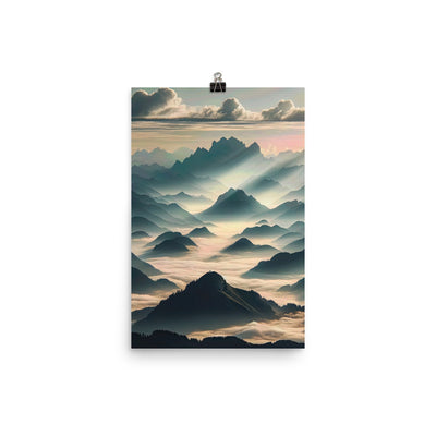 Foto der Alpen im Morgennebel, majestätische Gipfel ragen aus dem Nebel - Premium Poster (glänzend) berge xxx yyy zzz 30.5 x 45.7 cm