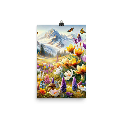 Aquarell einer ruhigen Almwiese, farbenfrohe Bergblumen in den Alpen - Premium Poster (glänzend) berge xxx yyy zzz 30.5 x 45.7 cm
