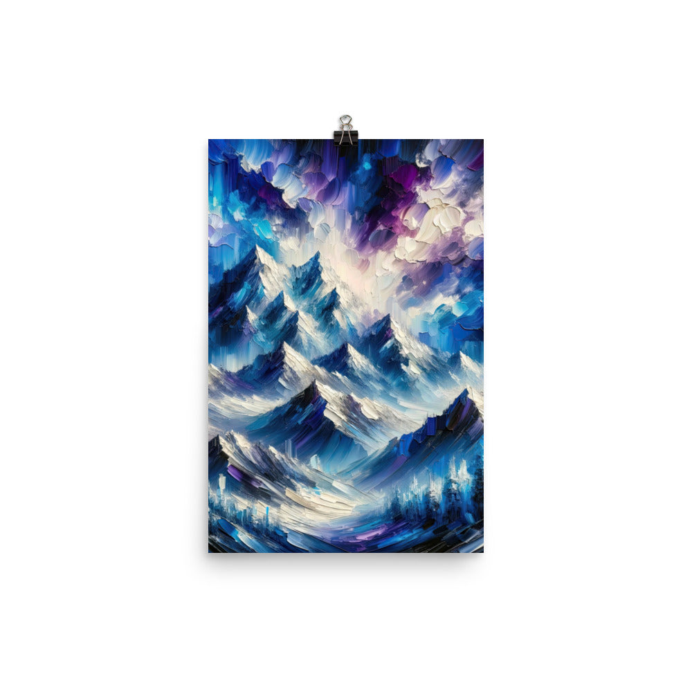 Alpenabstraktion mit dramatischem Himmel in Öl - Premium Poster (glänzend) berge xxx yyy zzz 30.5 x 45.7 cm