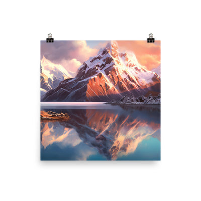 Berg und Bergsee - Landschaftsmalerei - Premium Poster (glänzend) berge xxx 35.6 x 35.6 cm