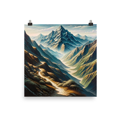 Berglandschaft: Acrylgemälde mit hervorgehobenem Pfad - Premium Poster (glänzend) berge xxx yyy zzz 35.6 x 35.6 cm