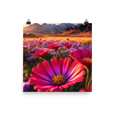 Wünderschöne Blumen und Berge im Hintergrund - Premium Poster (glänzend) berge xxx 40.6 x 40.6 cm