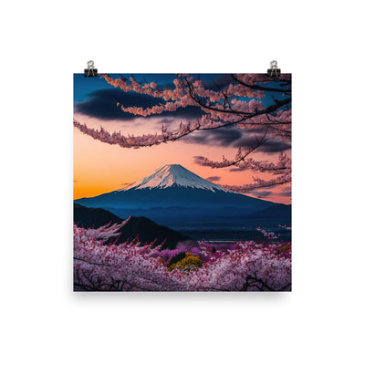 Berg - Pinke Bäume und Blumen - Premium Poster (glänzend) berge xxx 40.6 x 40.6 cm