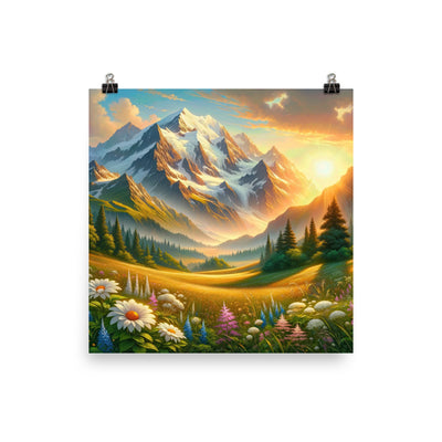 Heitere Alpenschönheit: Schneeberge und Wildblumenwiesen - Premium Poster (glänzend) berge xxx yyy zzz 40.6 x 40.6 cm