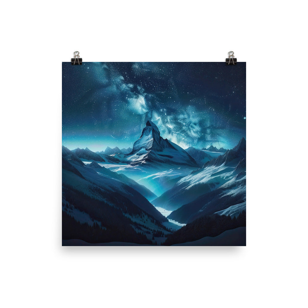 Winterabend in den Bergen: Digitale Kunst mit Sternenhimmel - Premium Poster (glänzend) berge xxx yyy zzz 40.6 x 40.6 cm