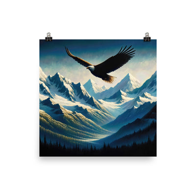 Ölgemälde eines Adlers vor schneebedeckten Bergsilhouetten - Premium Poster (glänzend) berge xxx yyy zzz 40.6 x 40.6 cm