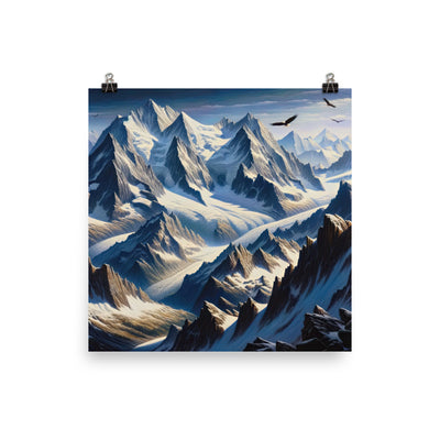 Ölgemälde der Alpen mit hervorgehobenen zerklüfteten Geländen im Licht und Schatten - Premium Poster (glänzend) berge xxx yyy zzz 40.6 x 40.6 cm